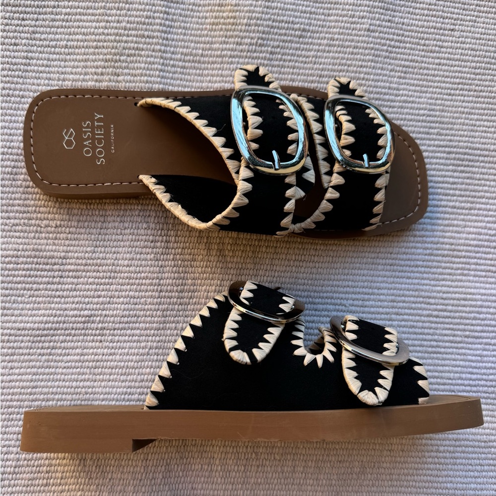 Cream and Black Casual Sandals with Adjustable Straps